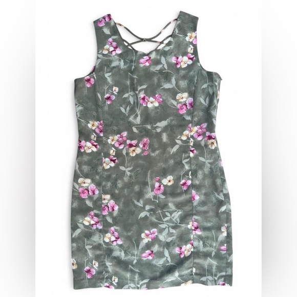 Vintage Organza Floral Green Soft Girl Fairy Garden Girl Shift Midi Dress Large - Picture 1 of 10